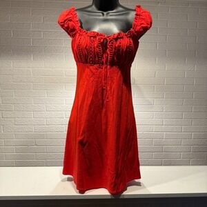 Free People Red Mini Dress Cottagecore Ruched Puff Sleeve Summer Casual